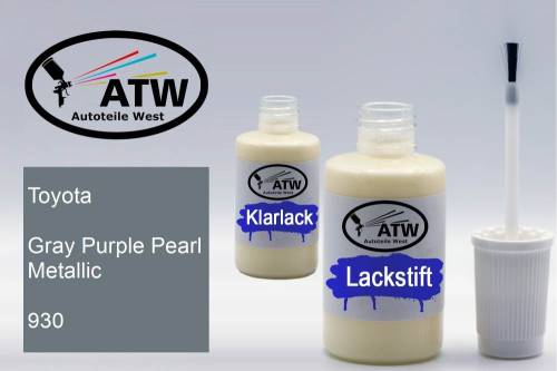 Toyota, Gray Purple Pearl Metallic, 930: 20ml Lackstift + 20ml Klarlack - Set, von ATW Autoteile West.